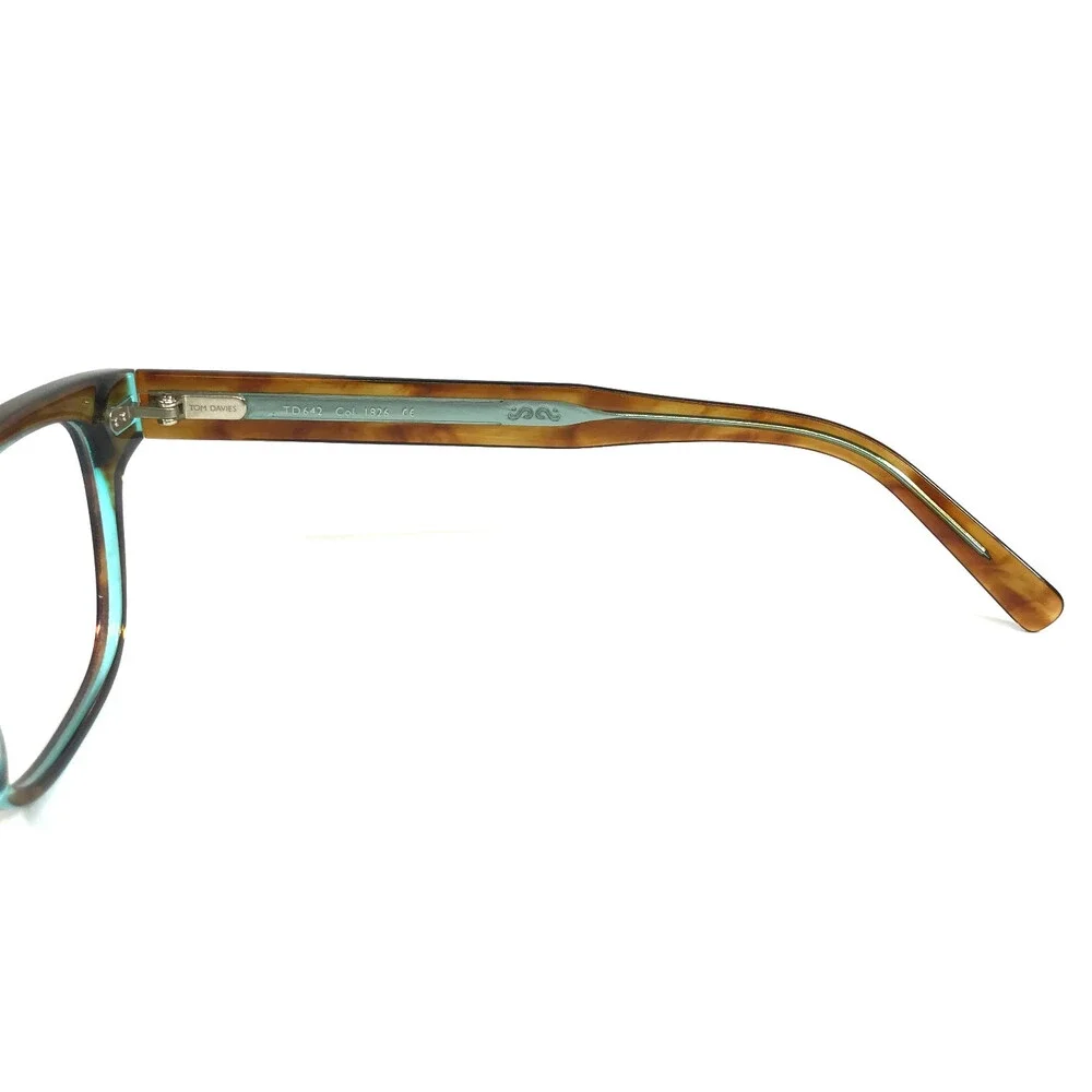 Tom Davies Eyeglasses Frames TD642 Col. 1826 Brown Horn Blue Rectangle 51-18-140